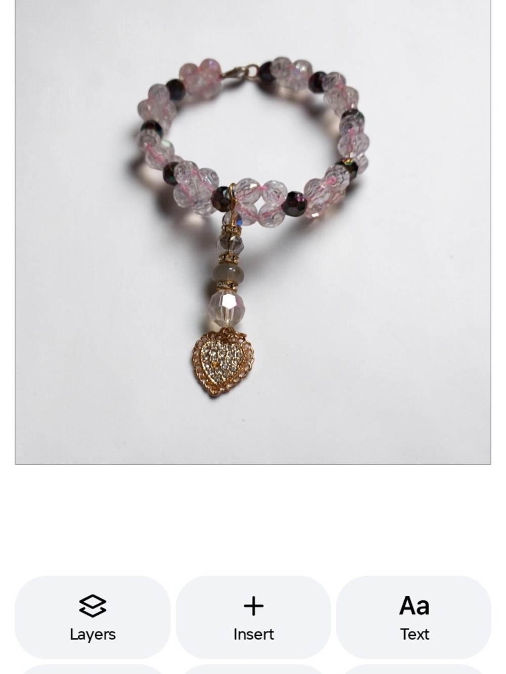 Pink Crystal Bead Bracelet with Gold Heart Charm
